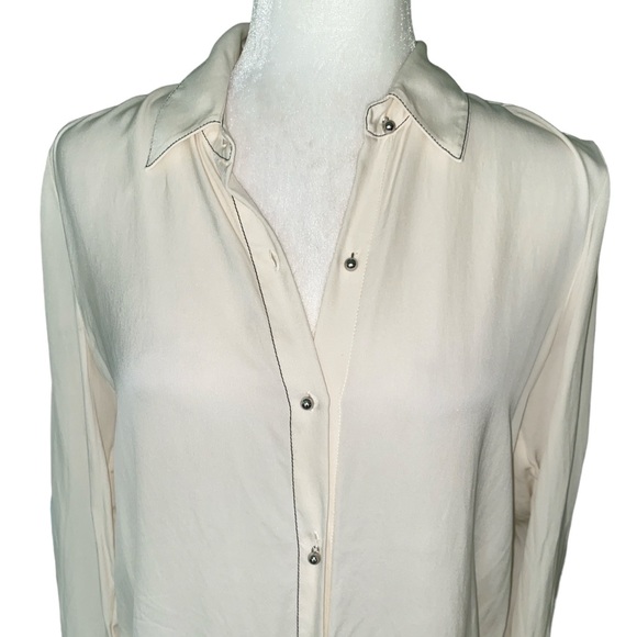 Theory Sunaya B Modern Silk Contrast Stitching Georgette Oversized Blouse - S - Picture 5 of 14